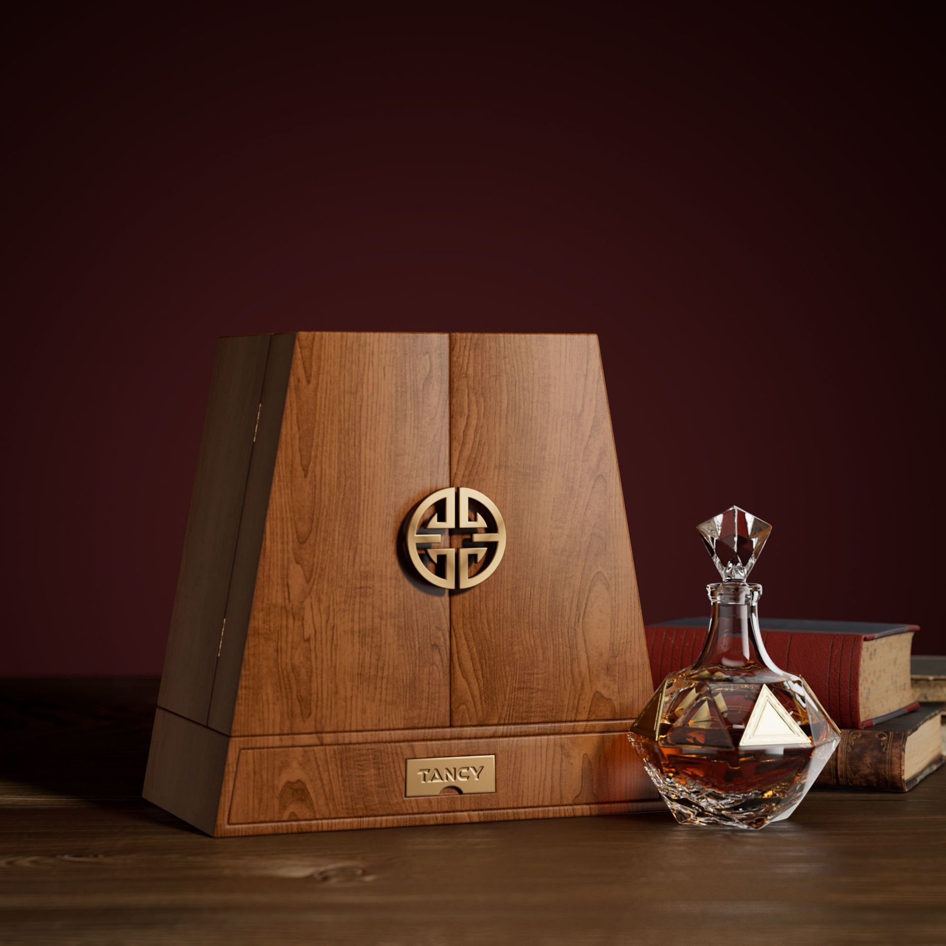 Custom Trapezoid Wooden Double Door Liquor Gift Box Spirits Whiskey Box Wholesale