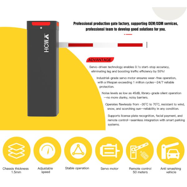 HCW ISO 9001/CE Certified Parking Barrier Gate with 340*340*1095mm Enclosure and Cold Rolled Steel Construction