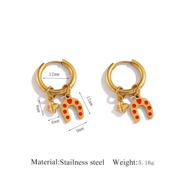Stainless Steel 18K Gold Plated Christmas Series Design Hoop Earring Cute Santa Claus Christmas Tree Charms Jewelry Earrings