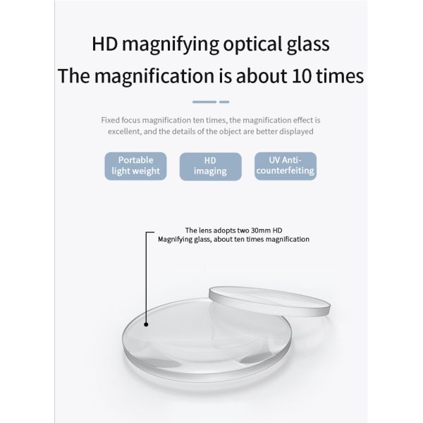 10X Magnification Jewelry Screen Magnifier with UV Anti-Counterfeiting and Graduated Scale for Precise Identification
