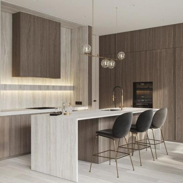 Armoire de cuisine australienne en bois modulaire en mélamine en bois de luxe Armoires de cuisine modernes pour villa