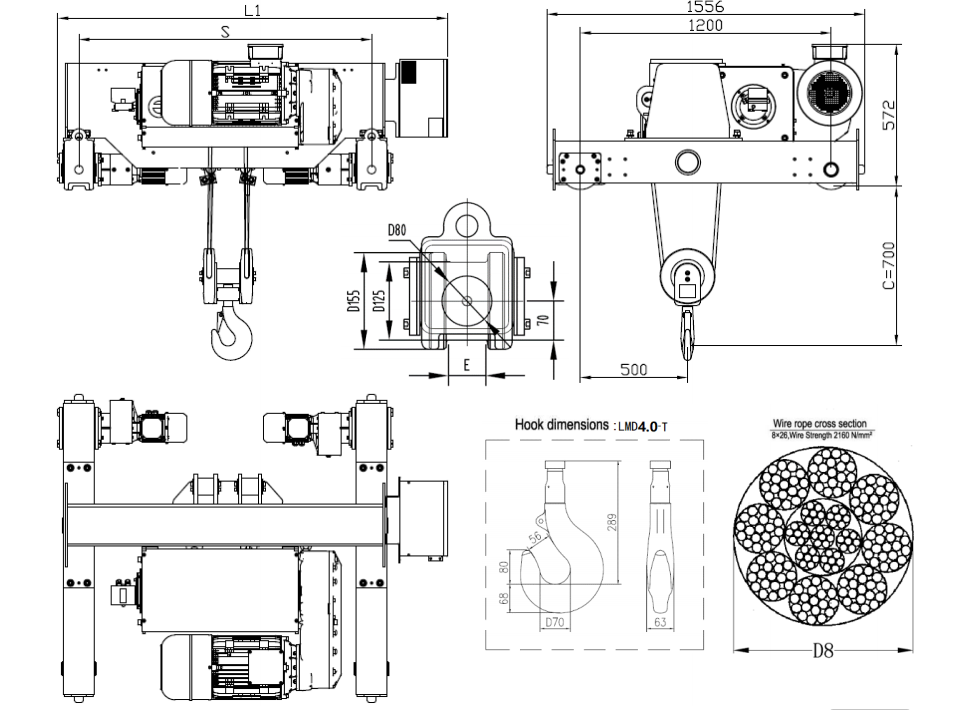 10Ton double Girder Euro Electric wire rope Hoist controlled by VFD