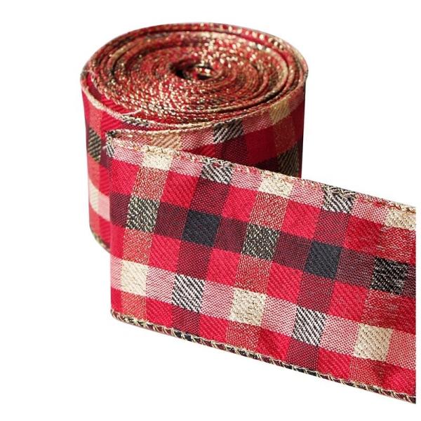 57mm Wired Edge Burlap Ribbon Gingham Burlap Ribbon Holiday Decorative Burlap Ribbon