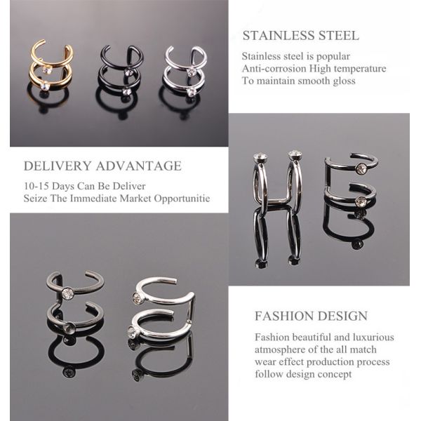 Wholesale Personality Punk Stainless Steel Non Pierced Ear Clip Cuff Earrings