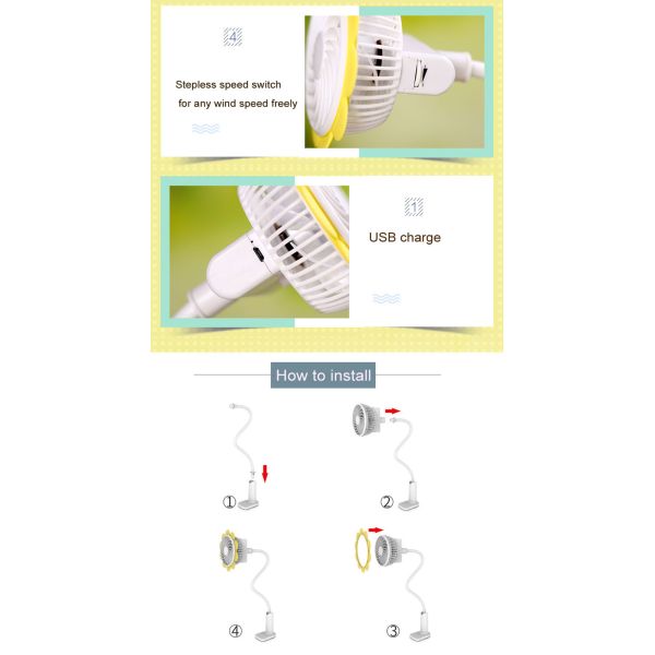 Sunflower clip fan Flexible tube clip rechargeable portable mini fan on clip