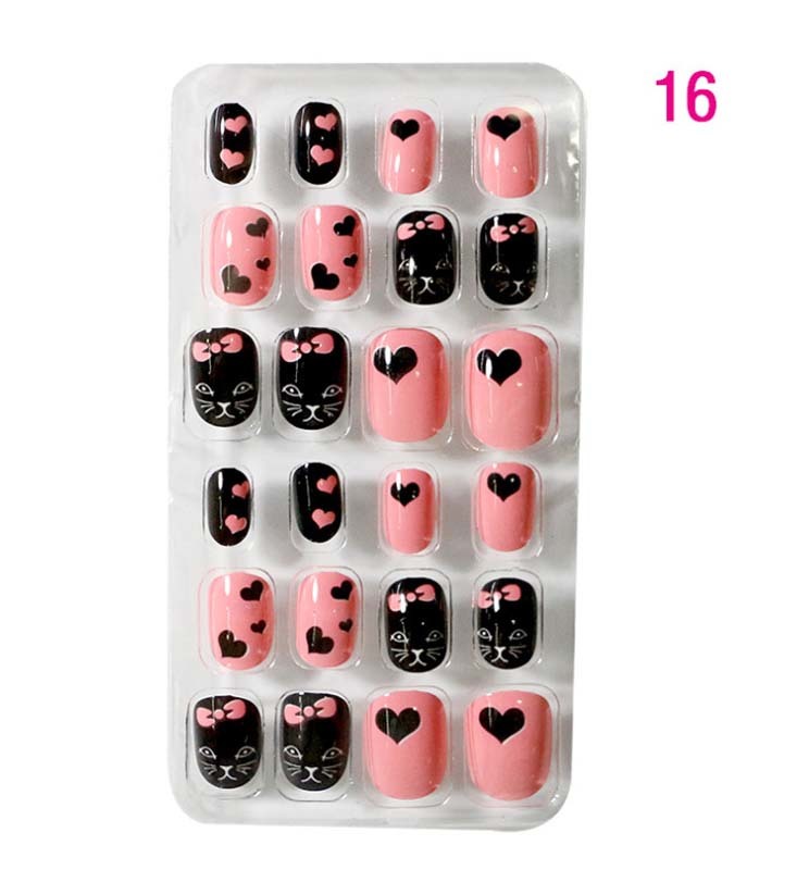 24Pcs Cute Cartoon Short Kids False Nail Self Adhesive for Children