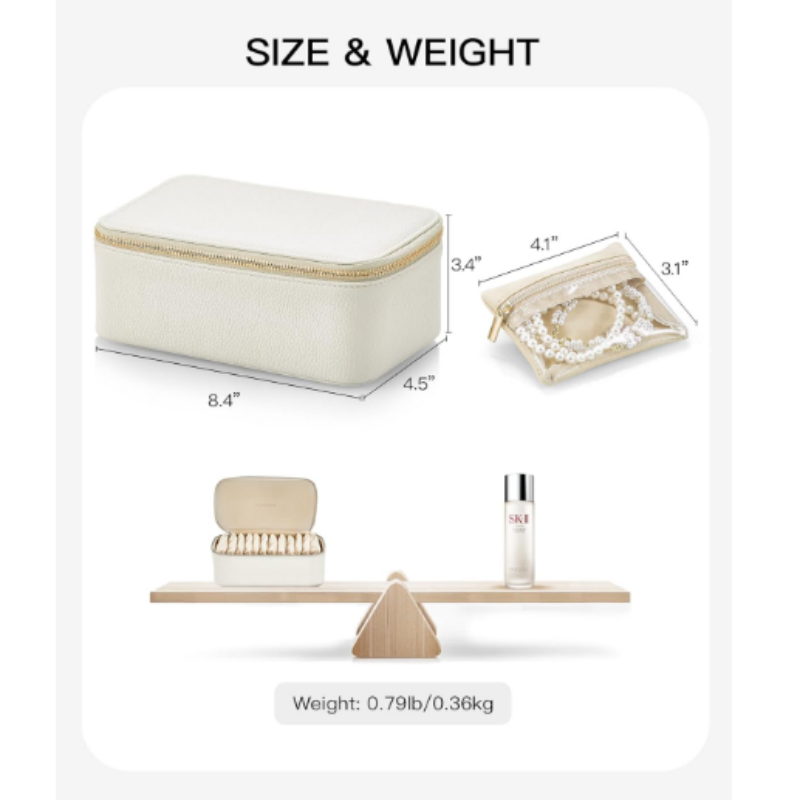 Convenient PU Leather Travel Jewelry Case With Velvet Pouch For Rings Necklaces Storage