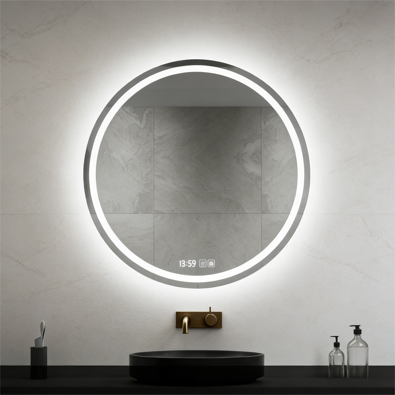 Smart Round LED Bathroom Mirror with Defogging Wall Hanging Anti-Fog Touch Simple Modern Design