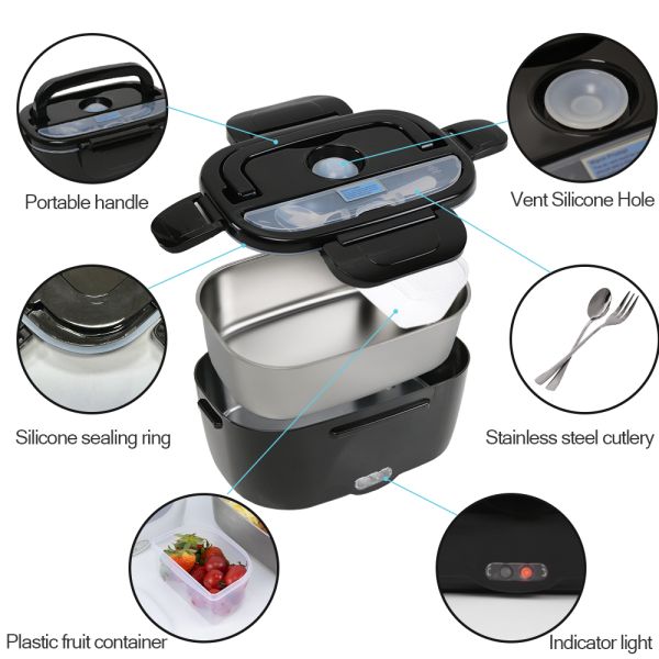 Durable Hassle-Free Portable Food Warmer 304 Stainless Steel Food 1.5L Heating Electric Lunch Box For Office