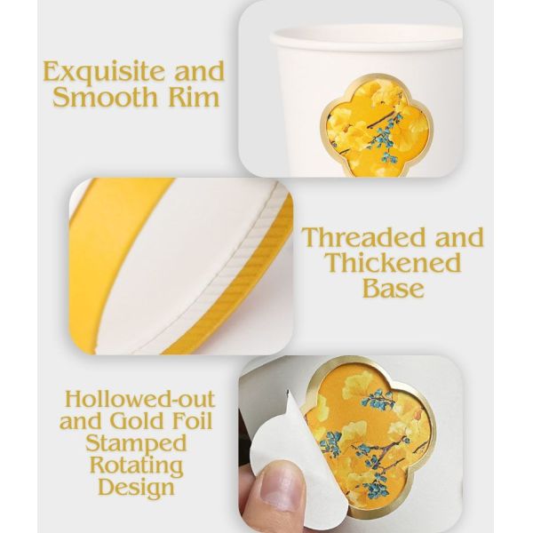 Chinese Style Rotating Hollowed-out Matte Gold Foil Stamping Double Wall Paper Coffee Cups