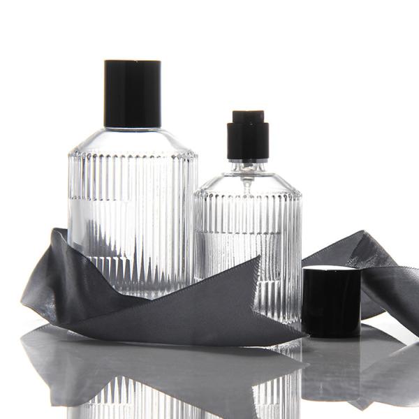Garrafa de perfume transparente de cilindro OEM Garrafa de perfume de vidro de 50 ml com caixa de presente Pulverizador de bomba