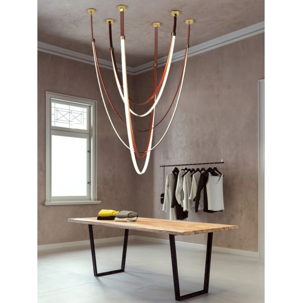 Dimmable LED Fexible Brown Black Leather Belt Chandelier (WH-NC-132)