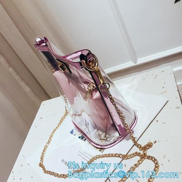 Gift bag clear shopping bag custom PVC plastic shopping bag, shiny pvc handle shopping hand bag clear tote bags ladies h