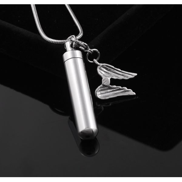 CNC Inlay Technology Angel Wing Perfume Bottle Pendant Stainless Steel Necklace for Men