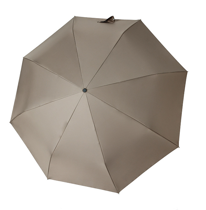 8 Ribs Fiberglass Automatic 3 Fold Umbrella With Wood Handle