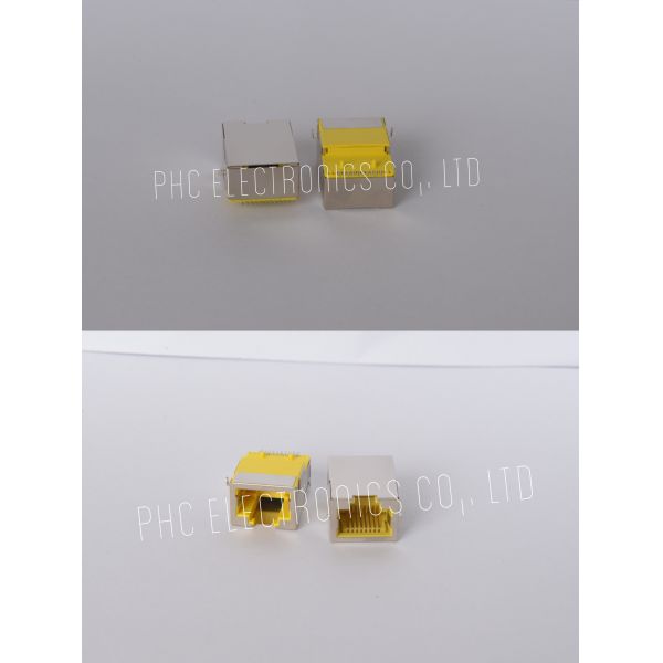 1000M 90 Degree Low Profile Rj45 Jack With Transformer SMT With Shielded Yellow