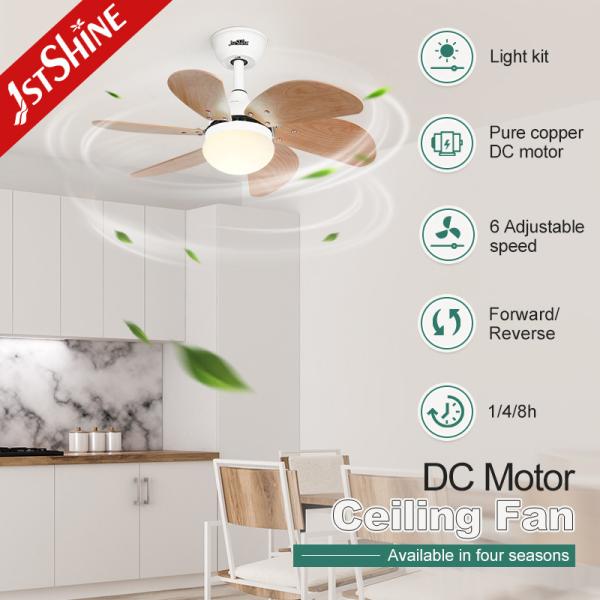 Ventilador de teto de 110-240V com motor de corrente contínua e controle remoto em lâminas de madeira MDF modernas 3000K