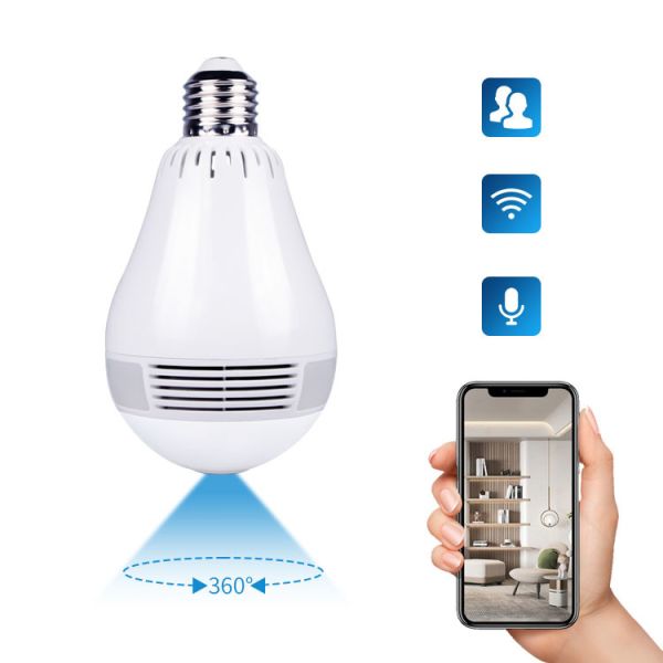 1080P Fisheye Wifi Light Bulb Security Camera For Farm Warehouse Courtyard
