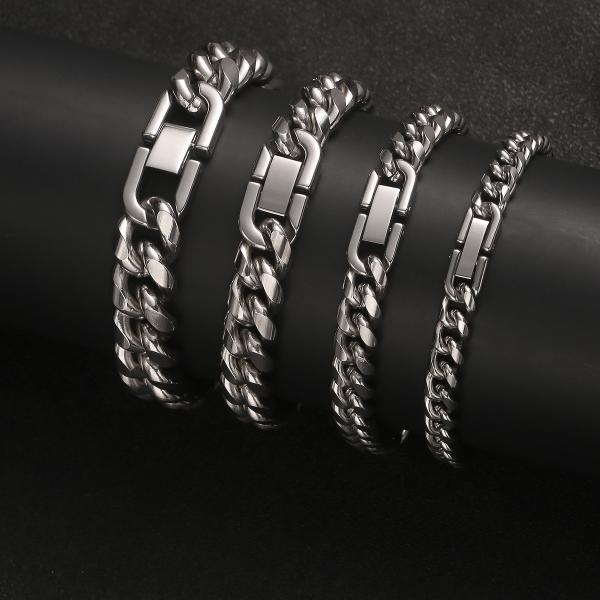 Multi Sizes 18k Stainless Steel Bracelets 17cm Cuban Link Chain Bracelet 19cm