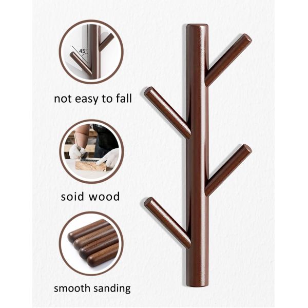 Wood Hook Wall Decor Hanger for Bedroom and Bathroom Behind Doors/On Walls Function