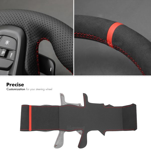 Custom Hand Stitching Black Smooth Faux PU Artificial Leather Steering Wheel Cover for Ford Ranger Everest 2022-2023