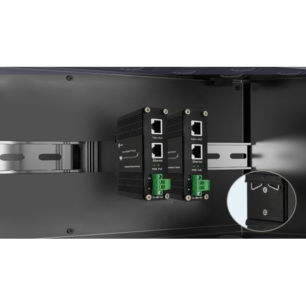12~48V DC Power Input Industrial Gigabit PoE+ Injector Support IEEE802.3at Power over Ethernet (PoE+) Power Sourcing Equipment