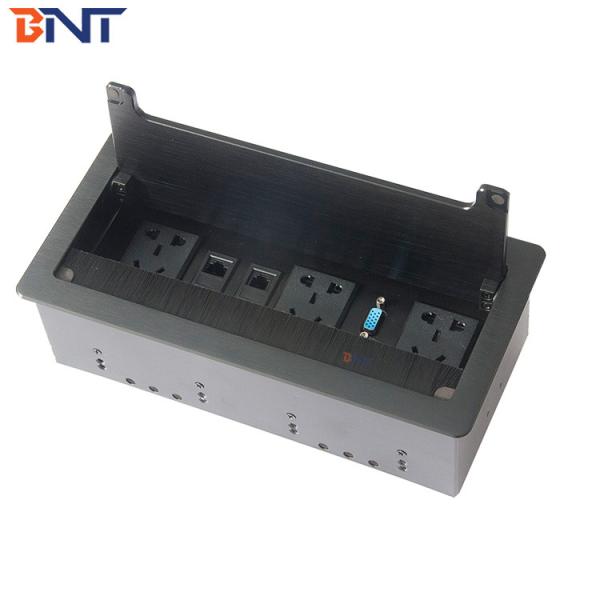 universal power strip with clamshell brush socket for office furniture system