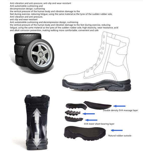 Shock Absorption Military Leather Boots Cotton Lining Combat Hiking Boots