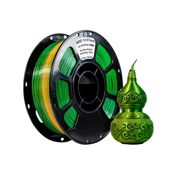 Filamento para impresora 3D iBOSS High Toughness Silk Dual Color PLA+ Silk Gold Green 1.75mm
