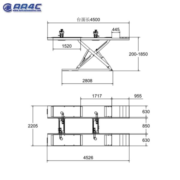 Low profile alignment scissor lift with 2 pcs sliding crossbeam jack rolling jack 5T 4.5M runway AA-ALSL50HC