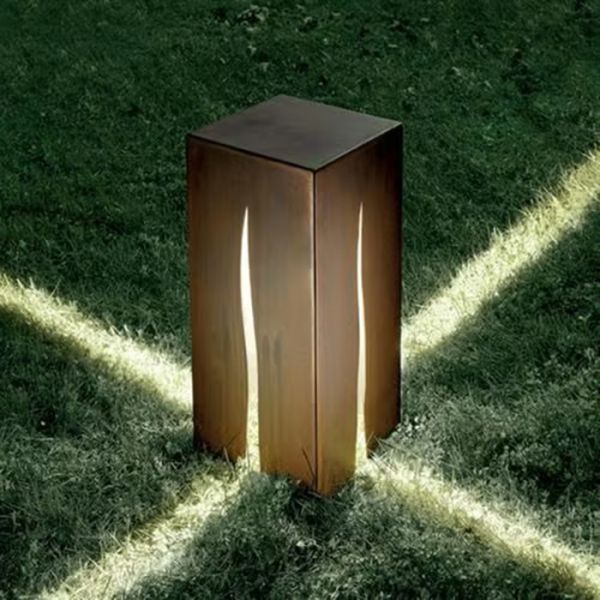 Replaceable LED Garden Lights In Corten Steel Square Creative Outdoor Electric Garden Lights