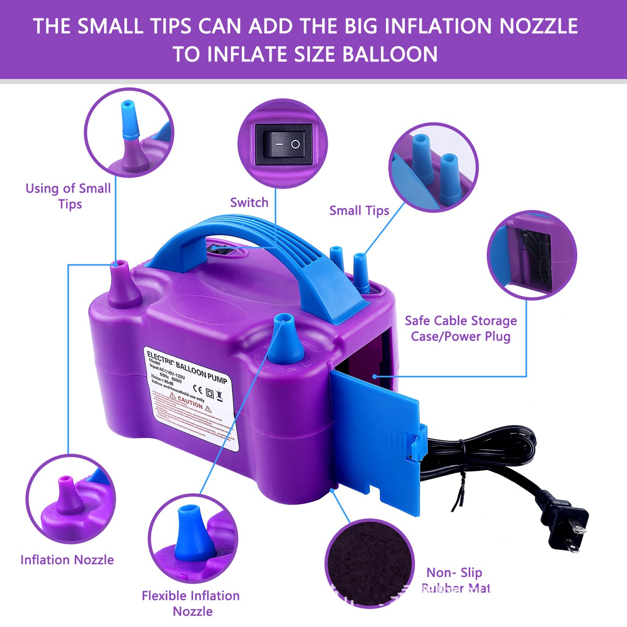 SPU Dual-Purpose Electric Air Pump Double-Layer Balloon Inflator PP Material Portable Automatic for Wedding Room Decorations