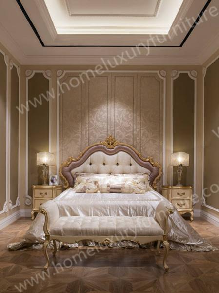 2015 New Design Dubai Furniture Classic Gold Hand Carved King Bed FB-168