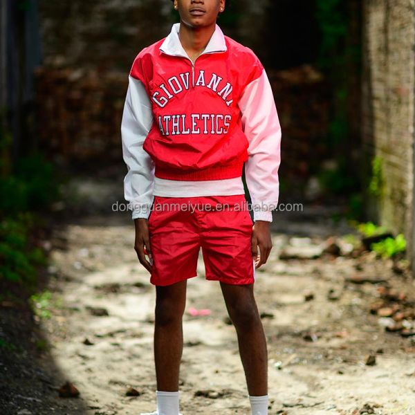 Logotipo con parche bordado a medida, rompevientos, manga larga, botón de arriba, camisa, hombres, pantalones cortos de nylon, uniformes, pantalones cortos deportivos para hombres.