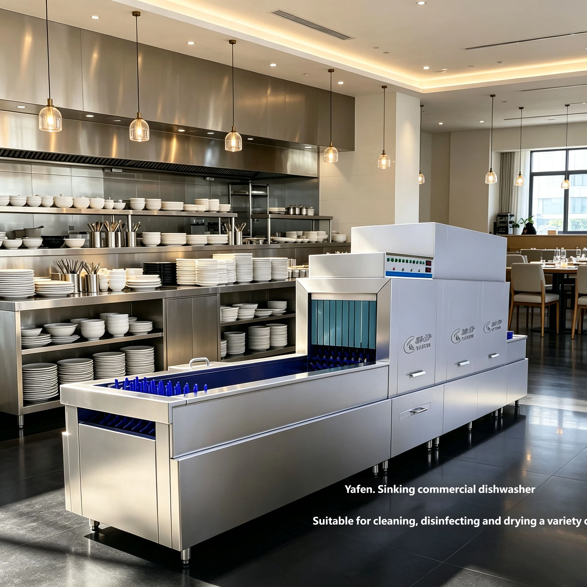 Yafen Intelligent Commercial Dishwasher, Rack Type Dishwasher with Soak Tank & Flight Type Dishwasher