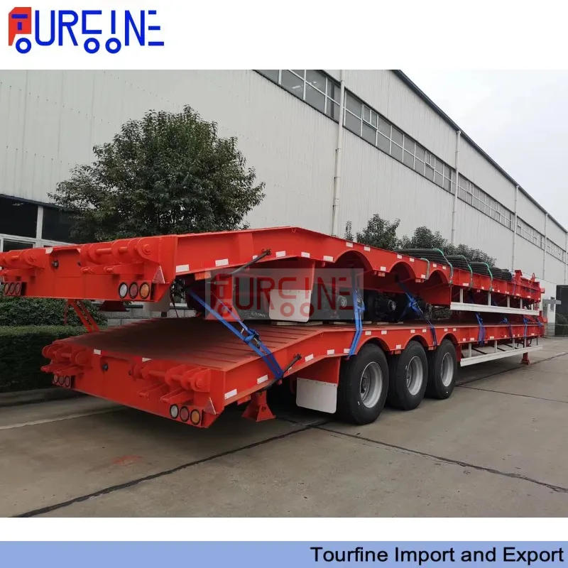 3 Axle 80 Ton Low Bed Semi Trailer Low Deck Heavy Duty Chassis For Heavy Machinery Transport