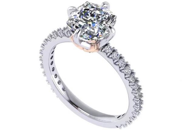 OEM 18k White Gold Diamond Ring , Cushion Cut Engagement Ring 8.13×7.87×5.13mm