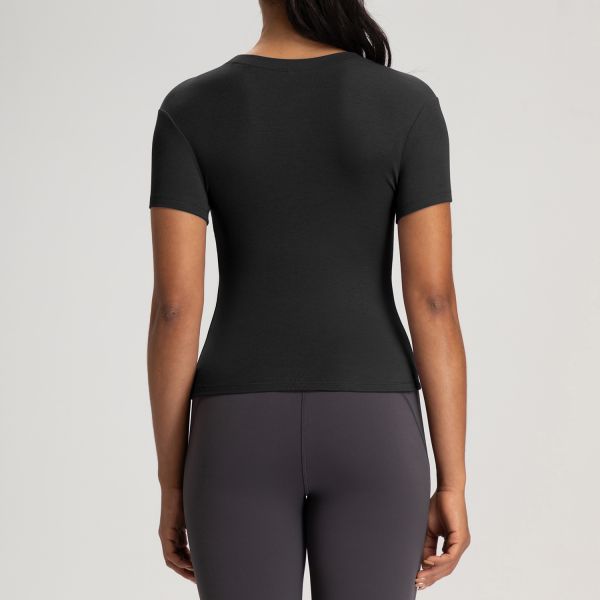 Purple Slim Fit Yoga Women Activewear Tops Breathable Stretchable Short Sleeve