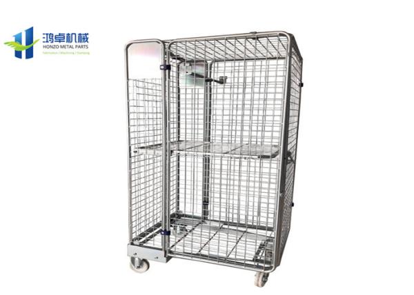 Nestable Galvanized Wire Cage Trolley Corrosion Protection High Strength