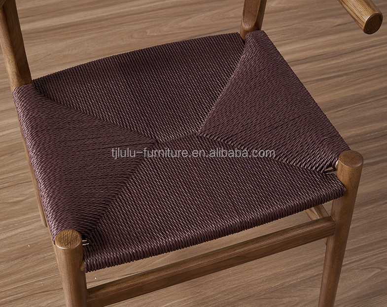 Modern Wooden Dining Chair with Wishbone Design and Antique Rope Seat