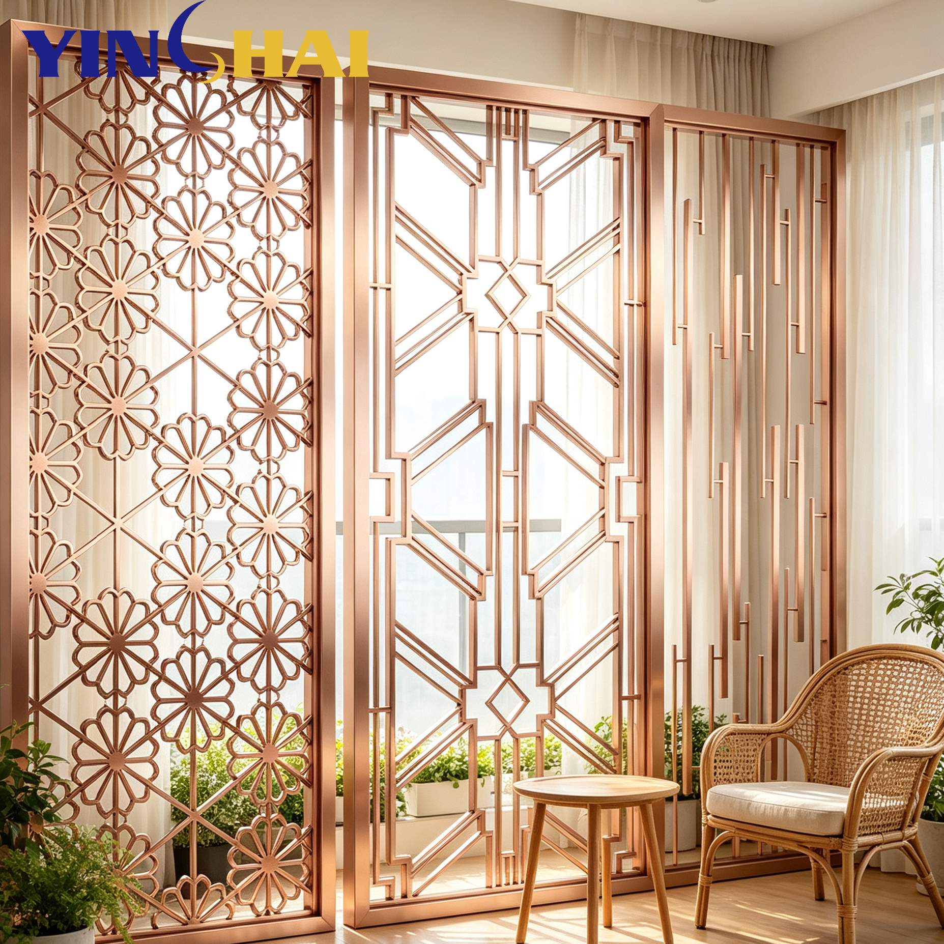 Stainless Steel Rose Gold Hollow Carved Room Divider For Indoor Decoration