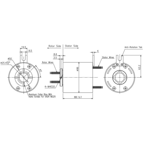 Automation Equipment 300 rpm rotating slip ring With Inner Bore 25.4mm
