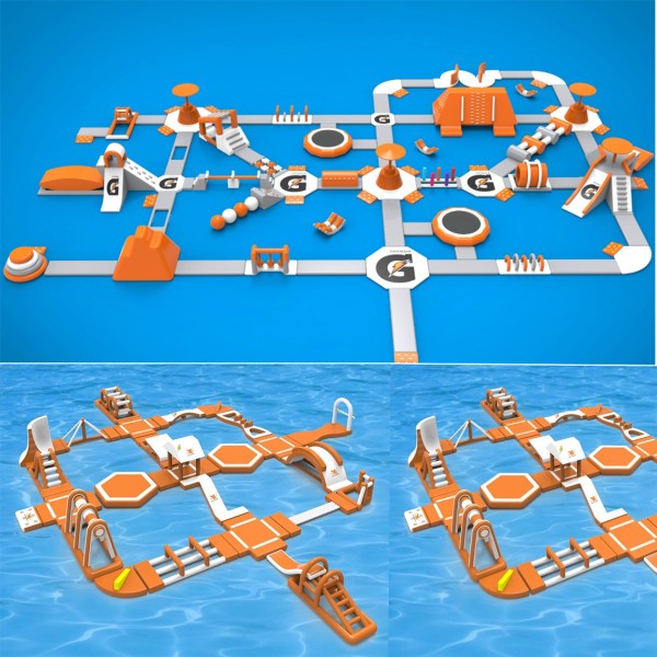Modular Inflatable Water Park with Custom Floating Obstacle Course Slides Climbing Elements And Connected Play Platforms for Lake Resort Beach And Large Outdoor Aqua Recreation Projects