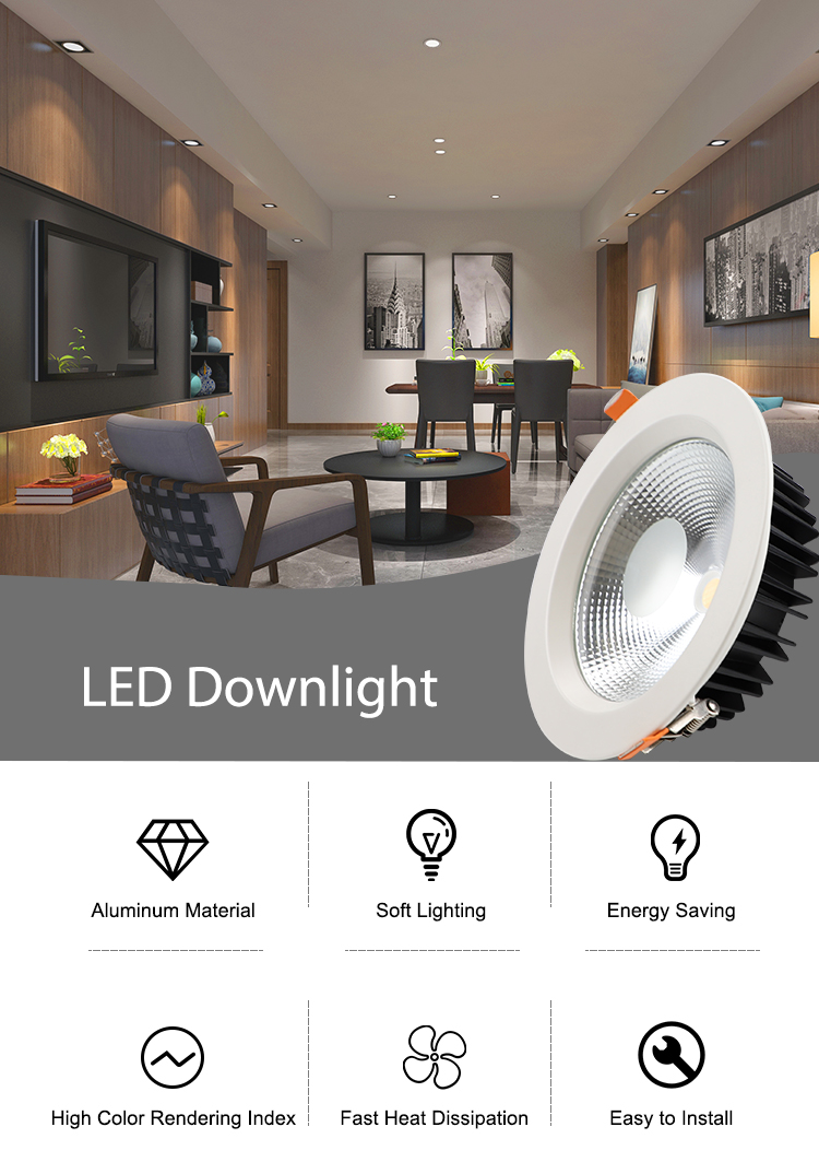 90 Degree Beam Angle LED Downlight with Die-Casting Aluminum and 5-Year Warranty Recessed LED Light
