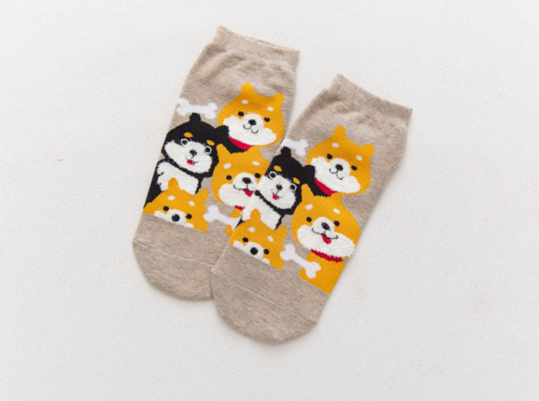 Breathable Cute Dog Ladies Ankle Socks , Organic Cotton Short Socks Womens