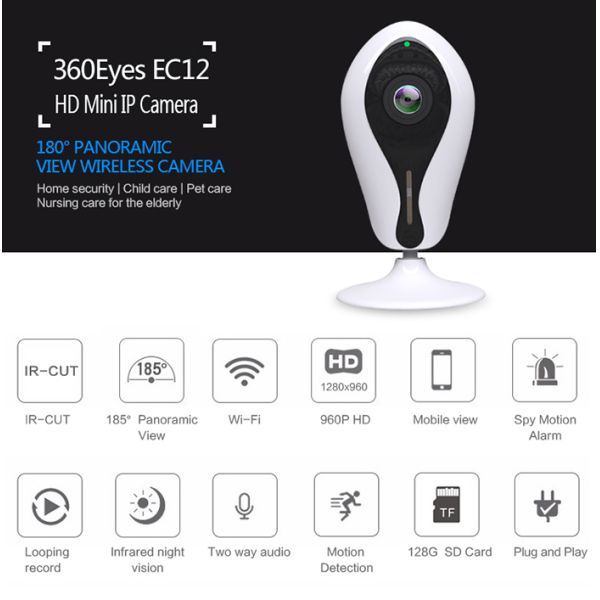 Smart Net 180 Panoramic Camera / IR Night Vision Wifi Security Camera 1MP / 2MP