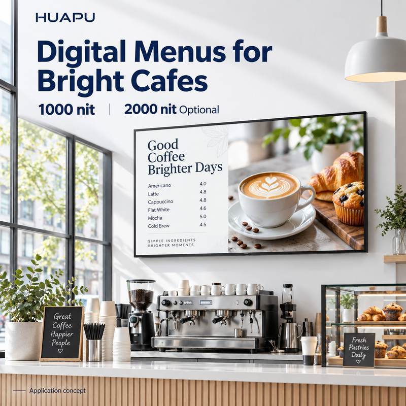1000 Nit 2000 Nit High Brightness LCD Screen 32 Inch Digital Restaurant Menu Board