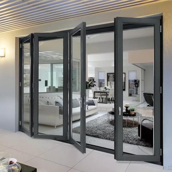 Puerta plegable de aluminio con rotura de puente térmico de lujo con vidrio templado para residencial y comercial