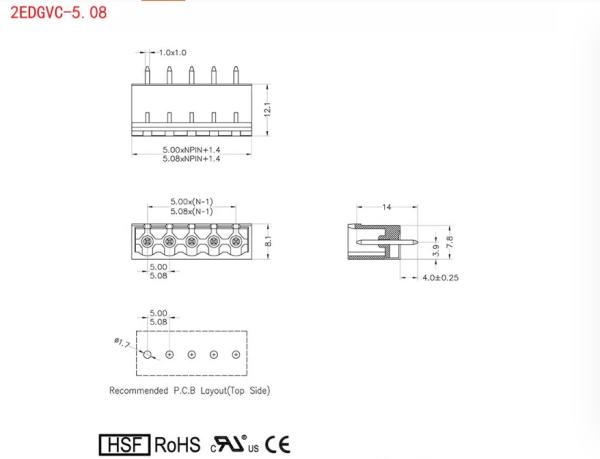 Conector de bloque de terminales 2EDGR-5.08MM 2p-12Pin 2EDGV 2EDGVC 2EDGRC 2EDGR-5.08 Compatible con 2EDGK-5.08