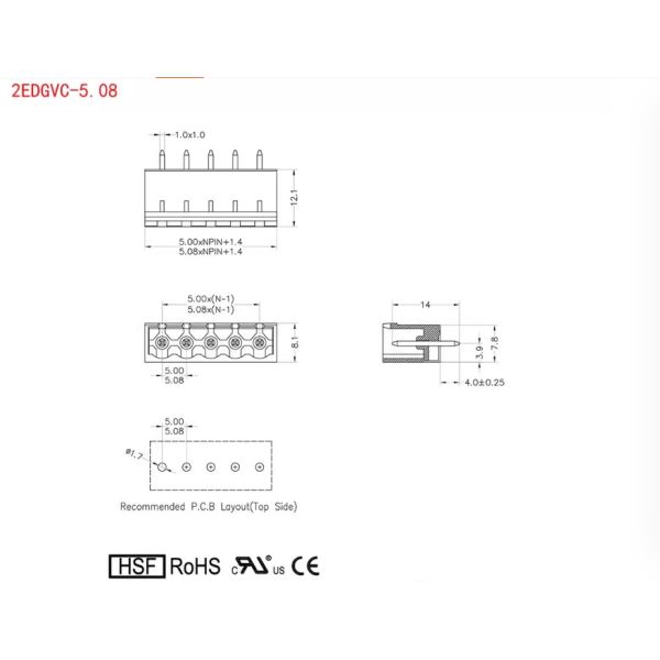 Conector de bloque de terminales 2EDGR-5.08MM 2p-12Pin 2EDGV 2EDGVC 2EDGRC 2EDGR-5.08 Compatible con 2EDGK-5.08